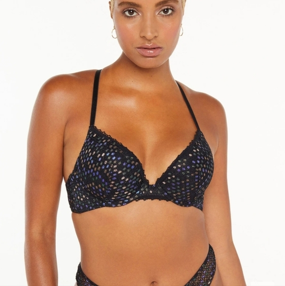 Savage X Fenty Disco Night Iridescent Lace Up Push-Up Plunge Bra - Picture 9 of 12